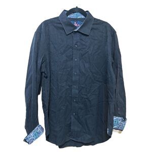 Robert Graham Black On Black‎ Paisley Pattern Flip Cuff Collar Tailored Fit XL